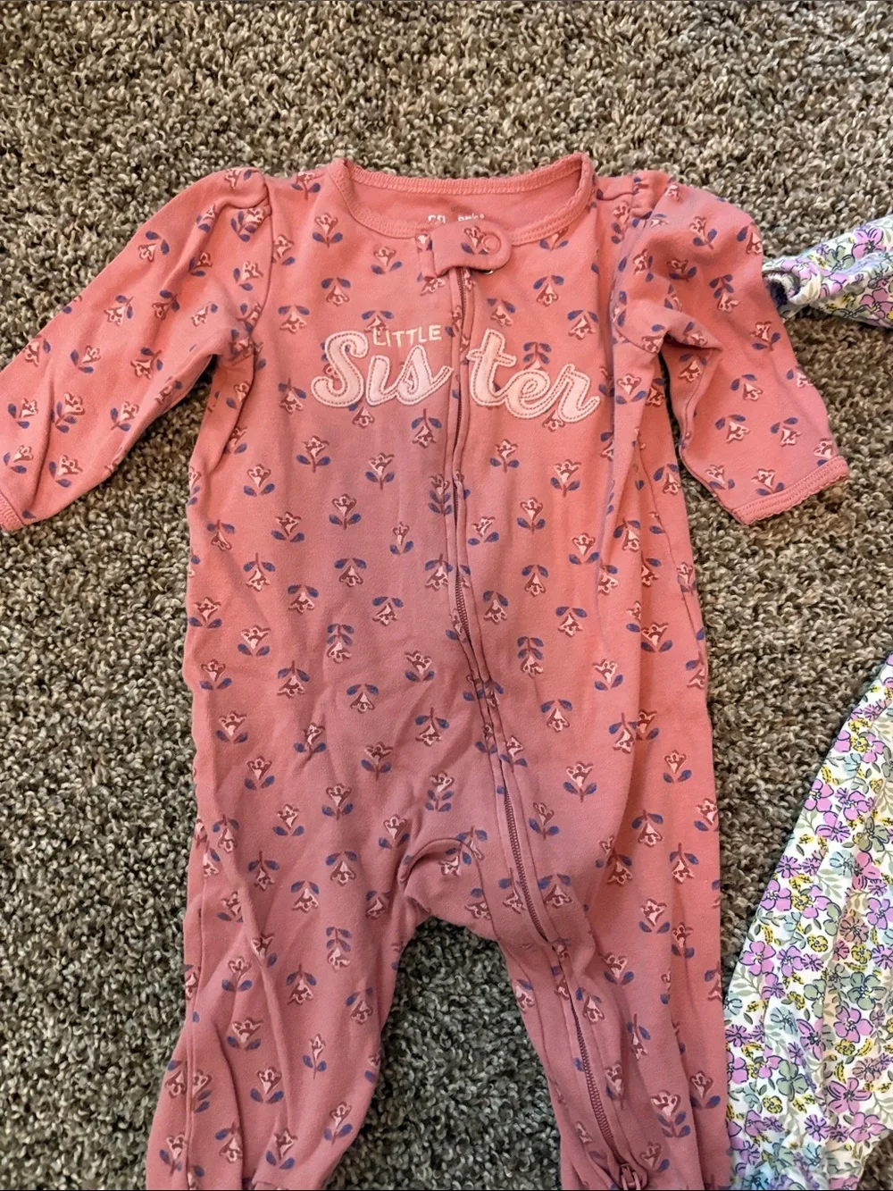 Carter's Pink Coral Floral & Heart One-Piece Footies - Set of 2